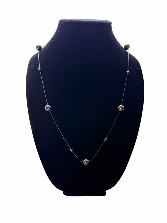 Jewelry - Polished Silver Bead Station Necklace - Women's Fashion Jewelry 17” Length